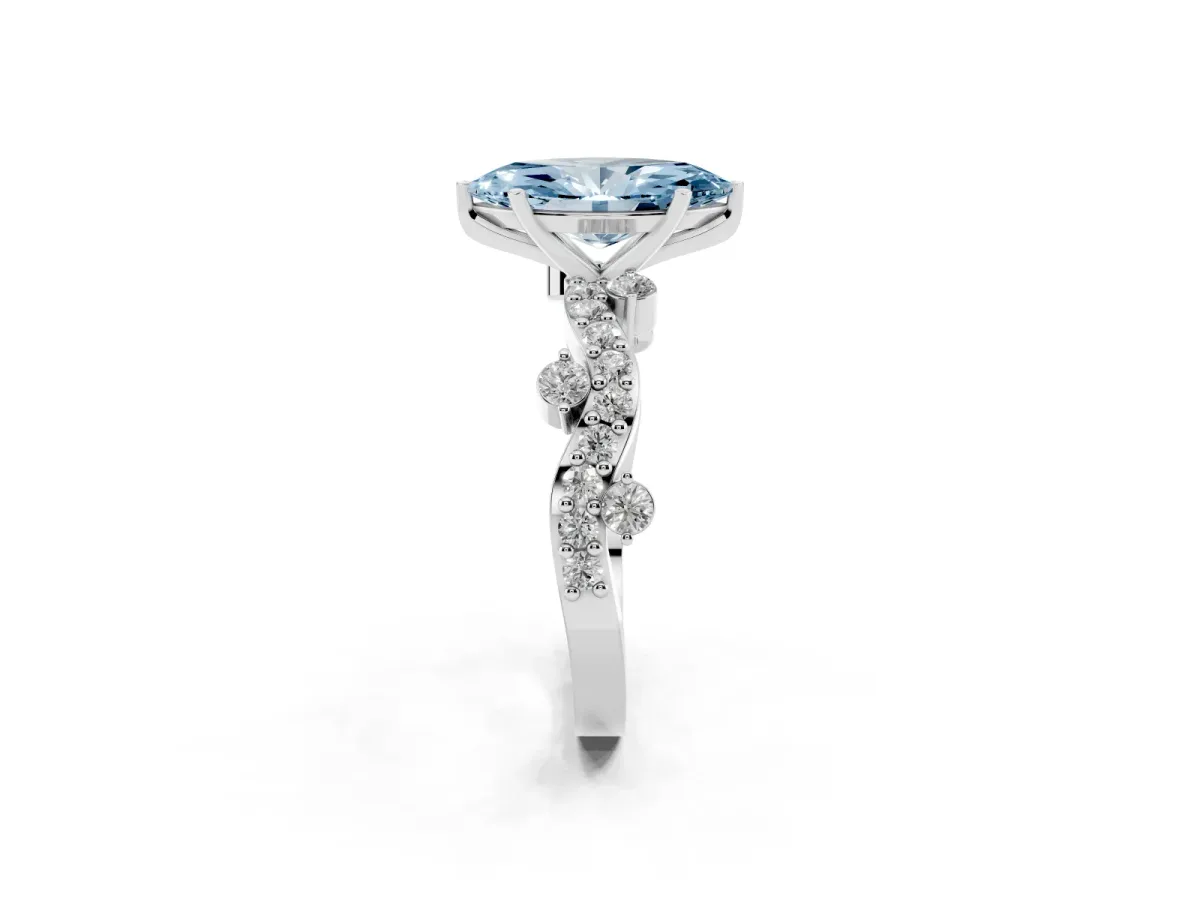 Fancy Blue Marquise Cut Cut Solitaire Diamond Twisted Band with Pave Setting Platinum