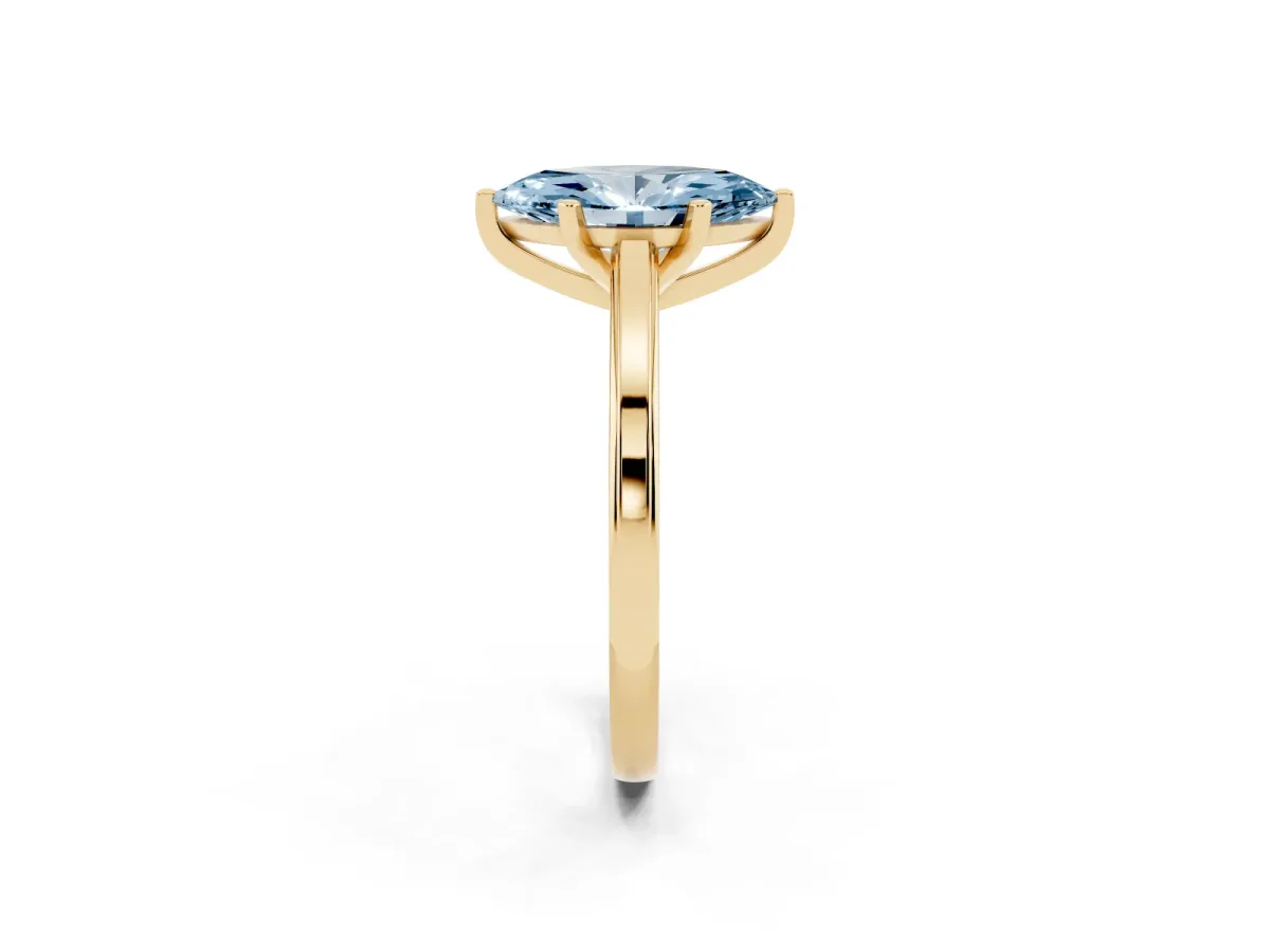 Fancy Blue Marquise Cut Solitaire Diamond Ring with Four-Prong Setting and Classic Band Yellow gold