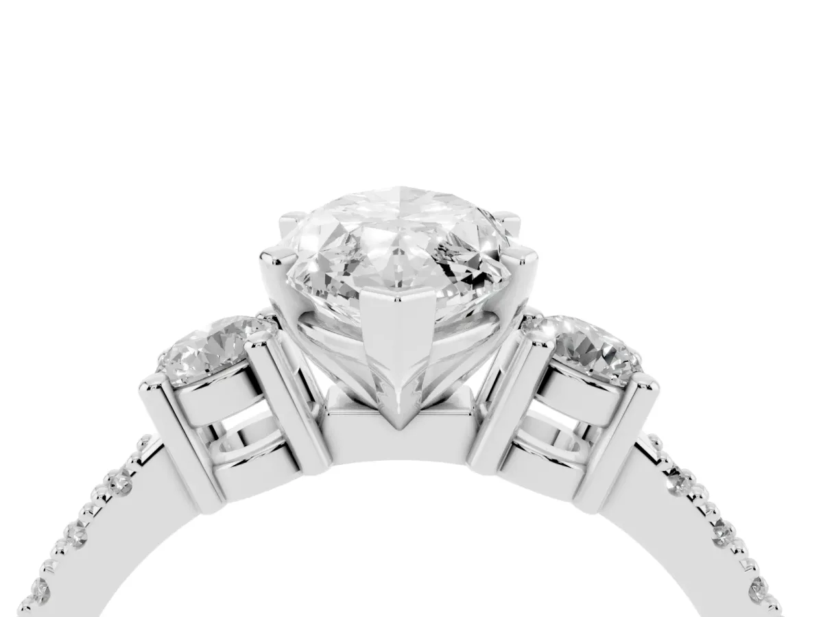 Marquise Cut Three-Stone Diamond Pavé Band with Prong Setting Silver