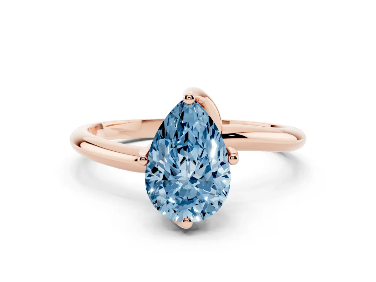 Fancy Blue Pear Cut Diamond Solitaire Engagement Ring with Four-Prong Setting and Classic Band Rose gold
