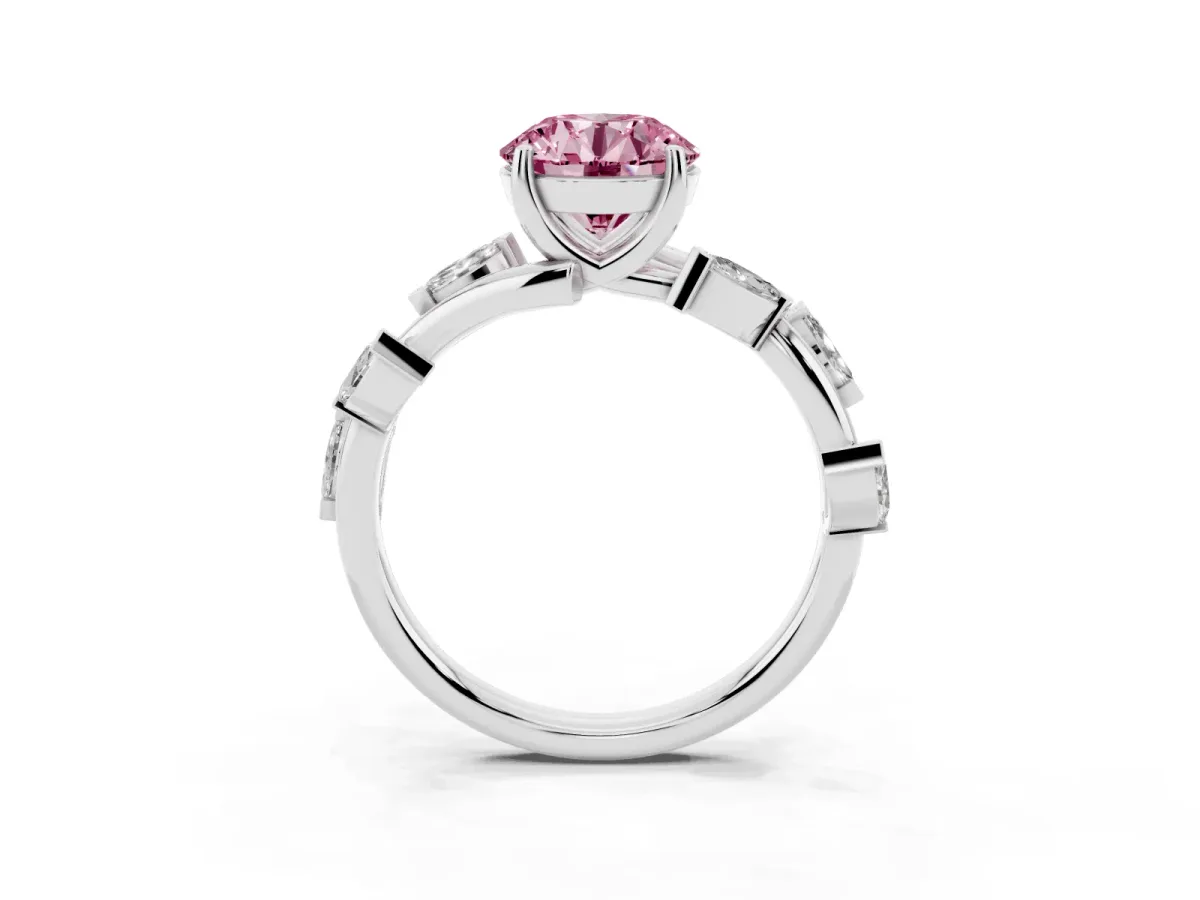 Fancy Pink Round Cut Solitaire Twisted Band Marquise Accent Prong Setting Ring Silver