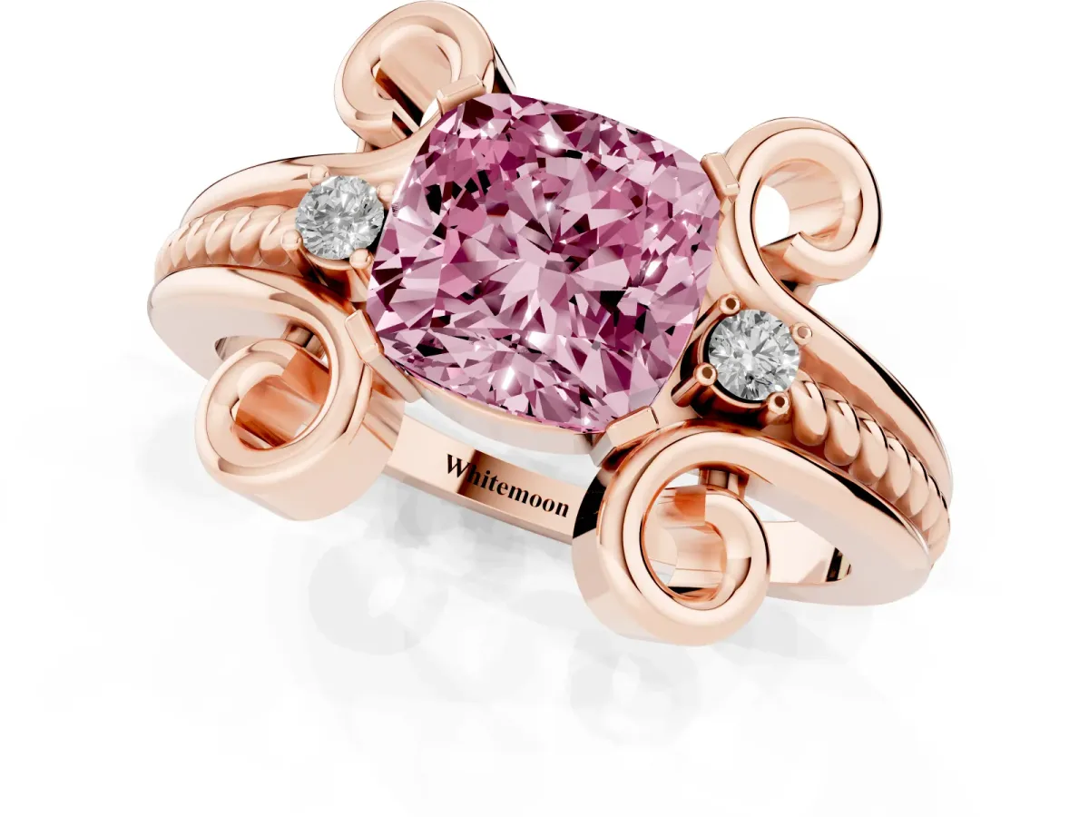 Fancy Pink Cushion Cut Solitaire Twisted Band Scroll Prong Ring Rose gold