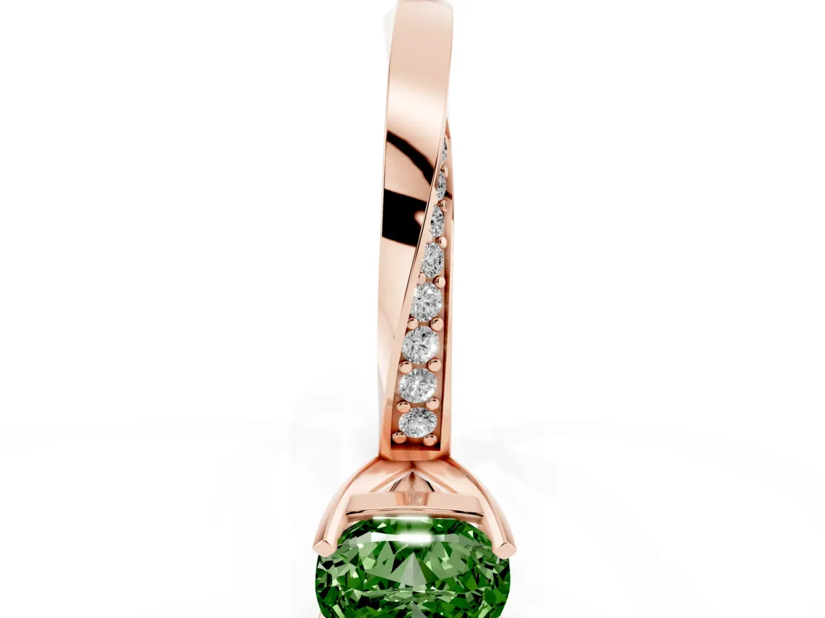 Fancy Green Cushion Cut Diamond Engagement Ring with Side Stone Accents and Four-Prong Setting Rose gold