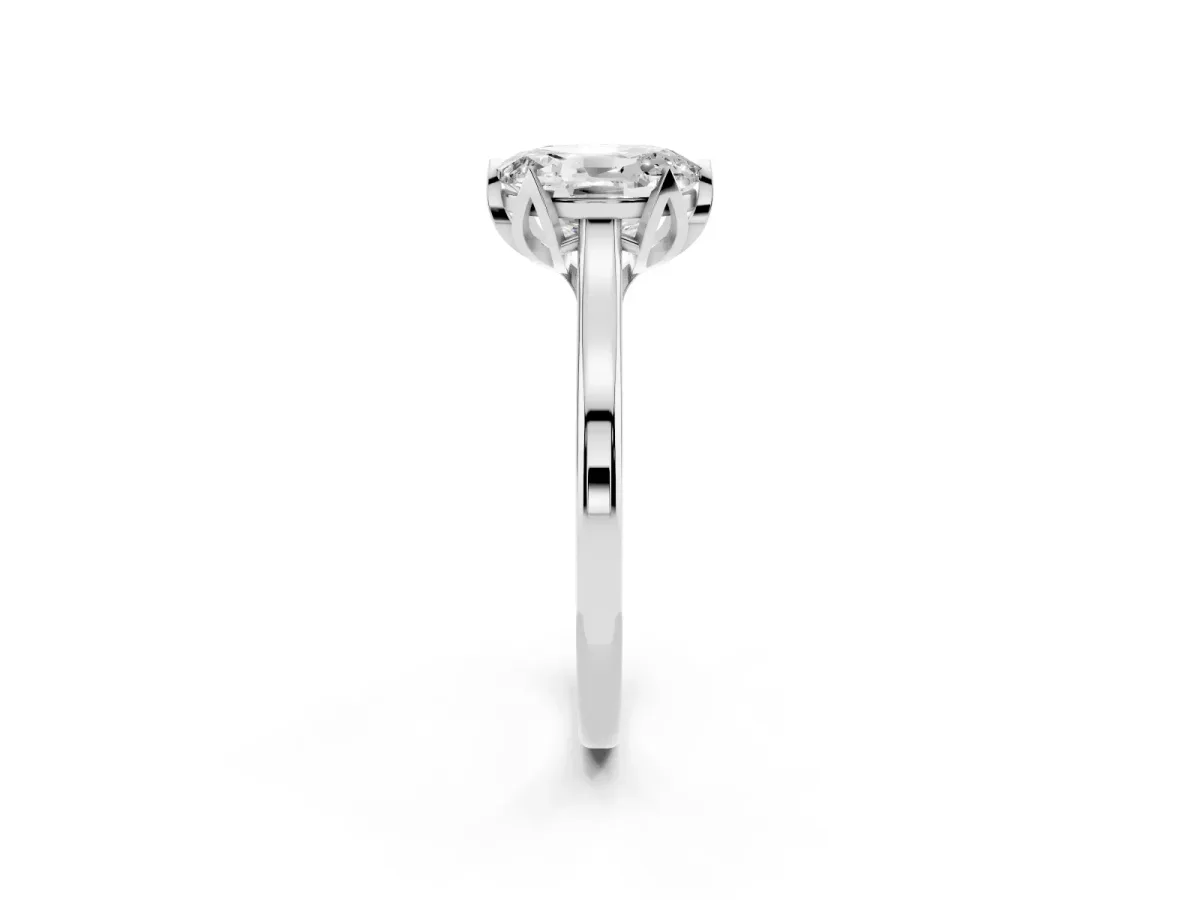 Oval Cut Diamond Solitaire Ring with Flower Prong Setting and Classic Band Silver