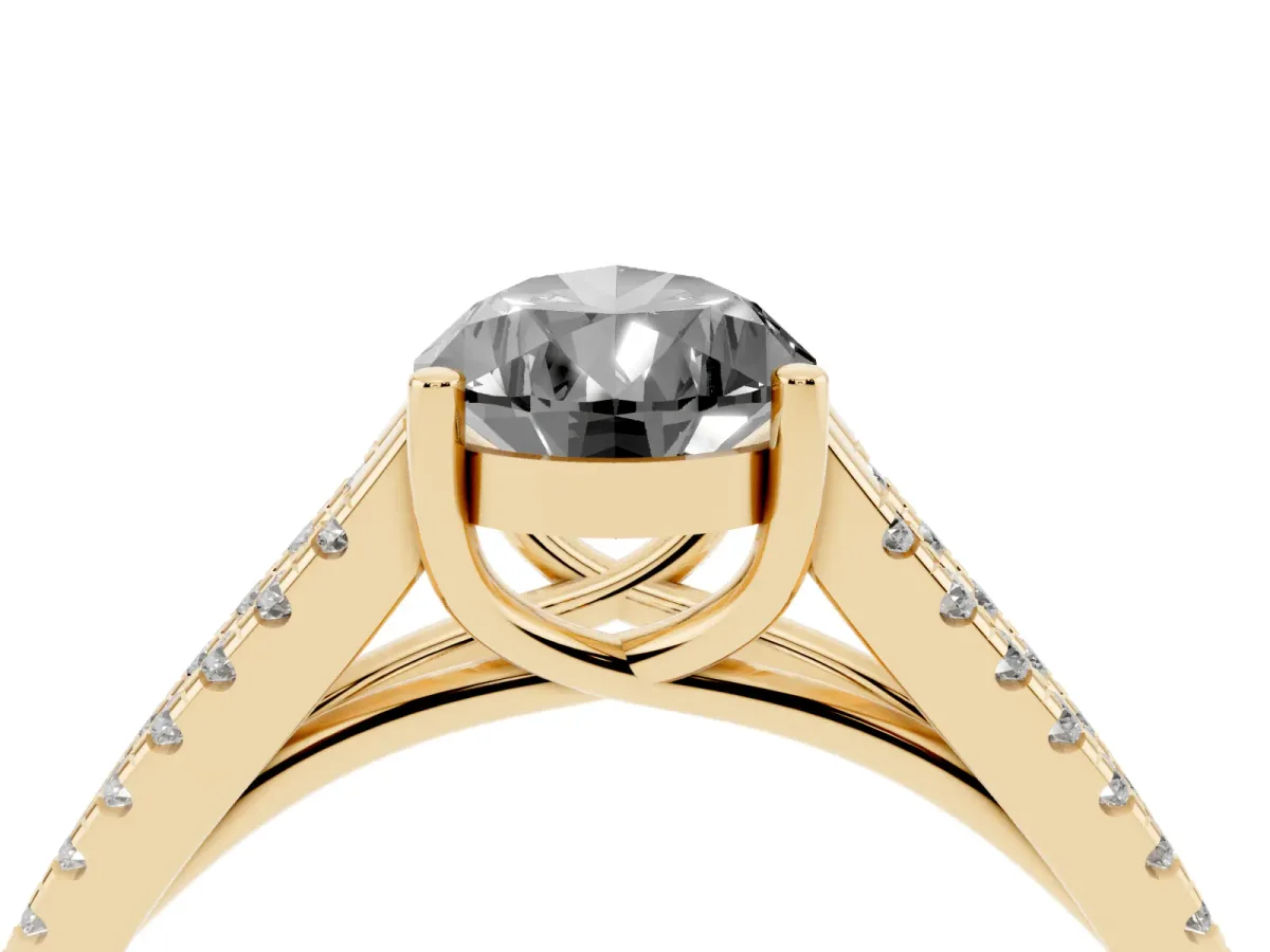 Fancy Black Pear Cut Diamond Solitaire Engagement Ring with Split Shank Pavé Band Yellow gold