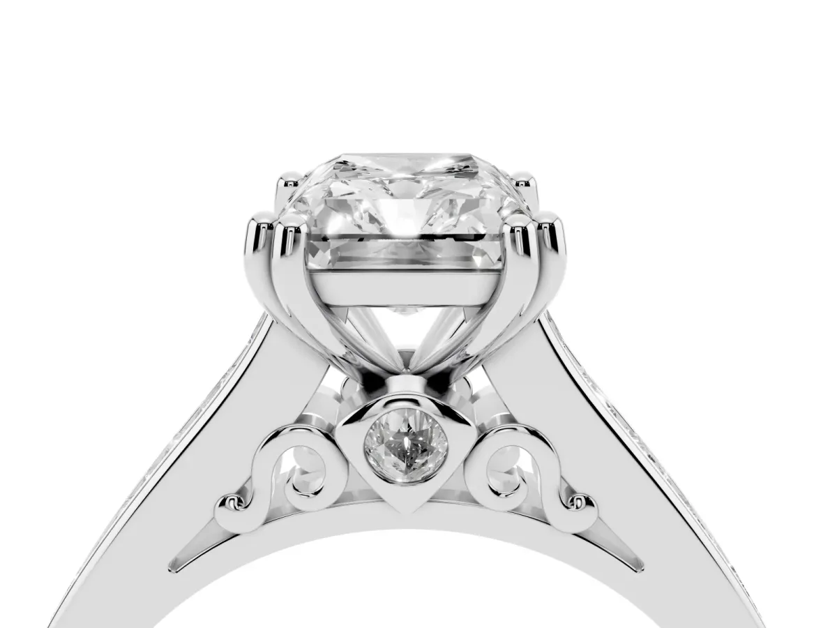 Radiant Cut Cut Channel Set Solitaire Engagement Ring with Prong Setting Silver