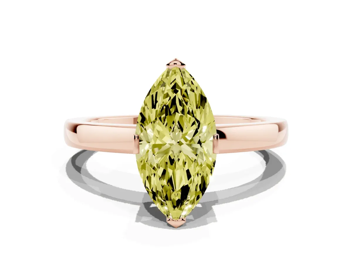 Fancy Yellow Marquise Cut Cut Solitaire Ring with Four-Prong Setting and Classic Band Rose gold