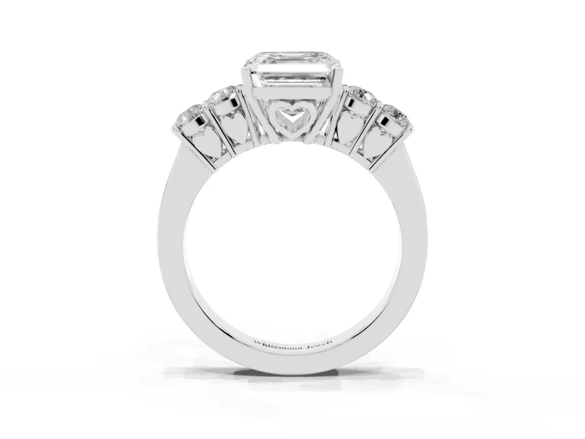 Asscher Cut Cut Diamond Five-Stone Prong Set White Gold Ring Platinum
