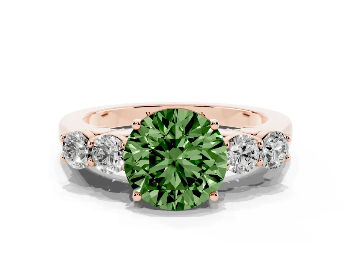 Fancy Green Round Cut Cut Diamond Five-Stone Prong Set White Gold Ring Rose gold