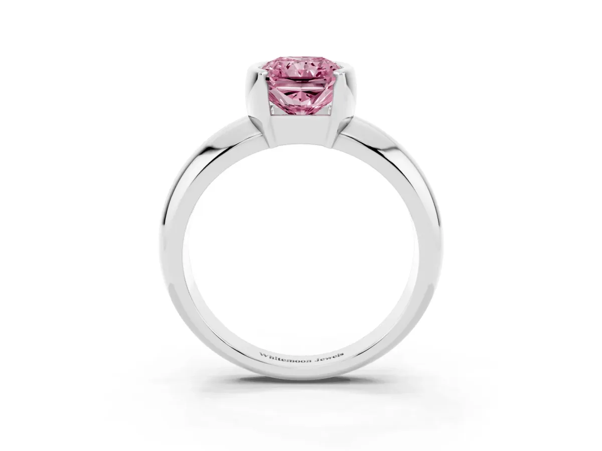 Fancy Pink Radiant Cut Solitaire Tension Set Diamond Ring with Wide Band Silver