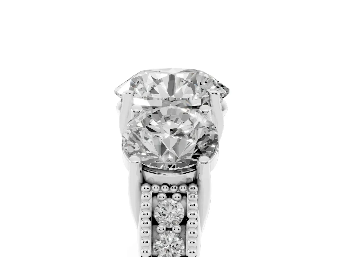 Three-Stone Round Cut Cut Milgrain Pavé Engagement Ring Silver
