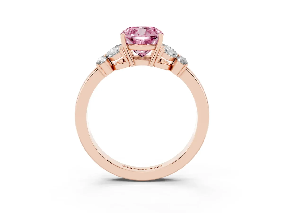 Fancy Pink Cushion Cut Cut Solitaire Floral Diamond Ring with Four-Prong Setting Rose gold