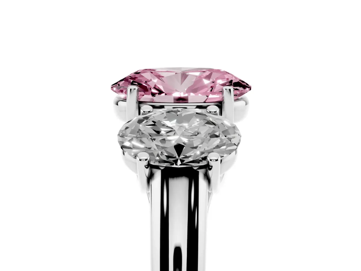 Fancy Pink Three-Stone Oval Cut Diamond Engagement Ring with Prong Setting White gold