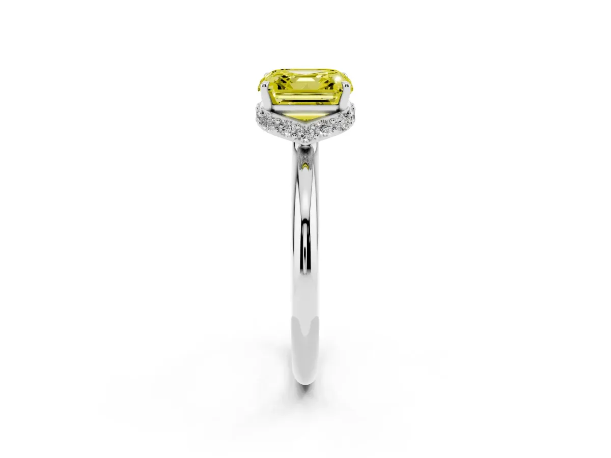 Fancy Yellow Asscher Cut Brilliant Solitaire Engagement Ring with Six-Prong Setting and Classic Band White gold