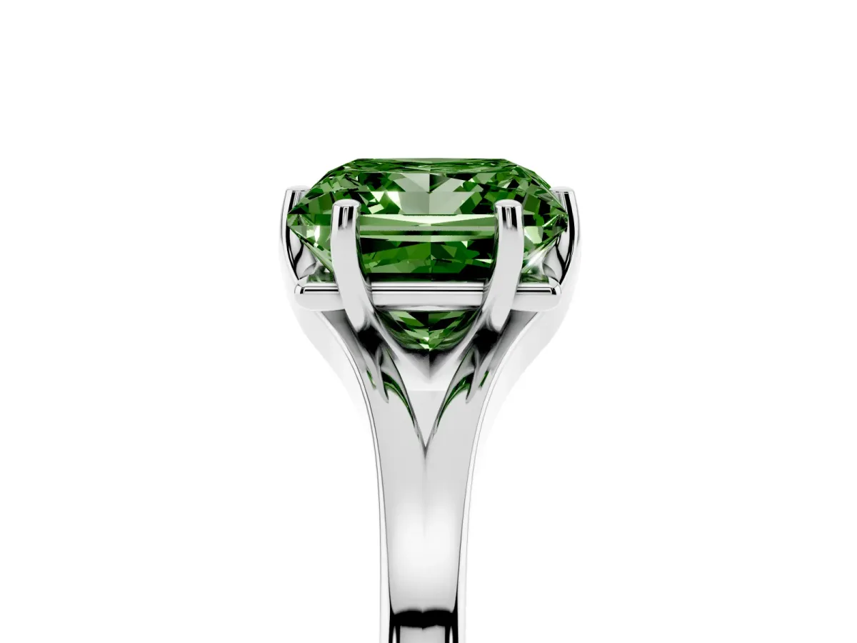 Fancy Green Princess Cut Solitaire Diamond Ring with Six-Prong Setting and Tapered Band Silver