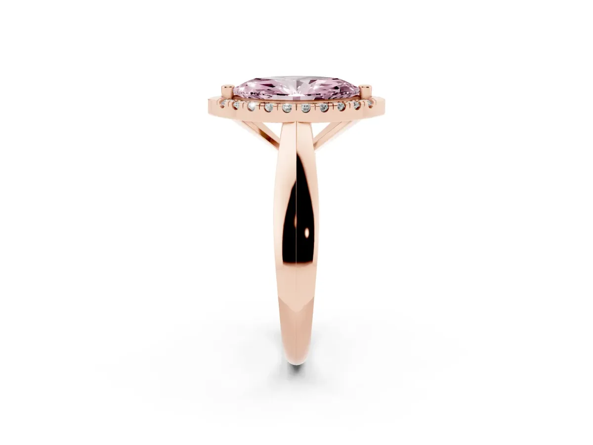 Fancy Pink Marquise Cut Cut Halo Solitaire Engagement Ring with Square Band and Four-Prong Setting Rose gold