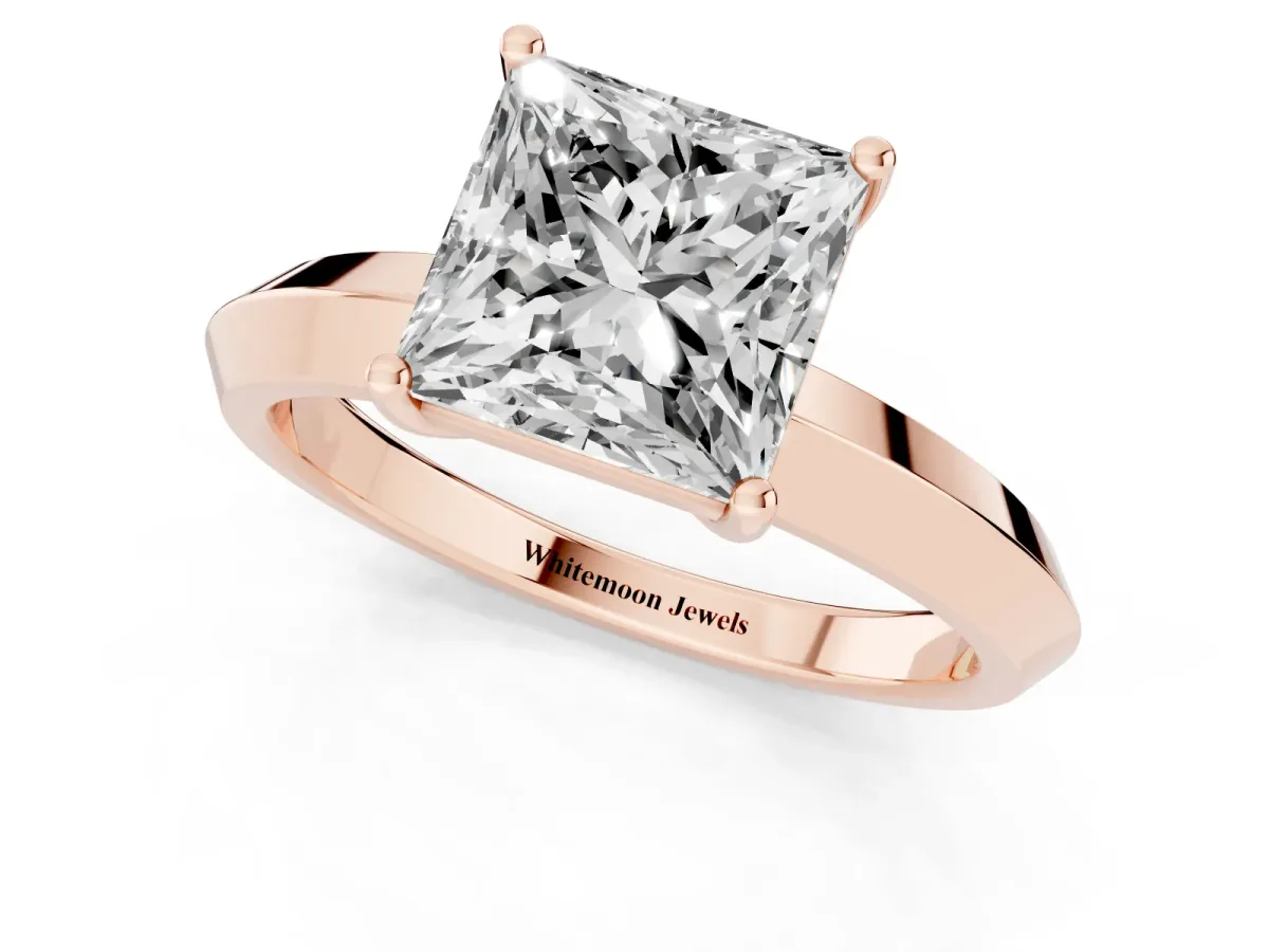Princess Cut Cut Solitaire Engagement Ring with Flat Band and Four-Prong Setting Rose gold