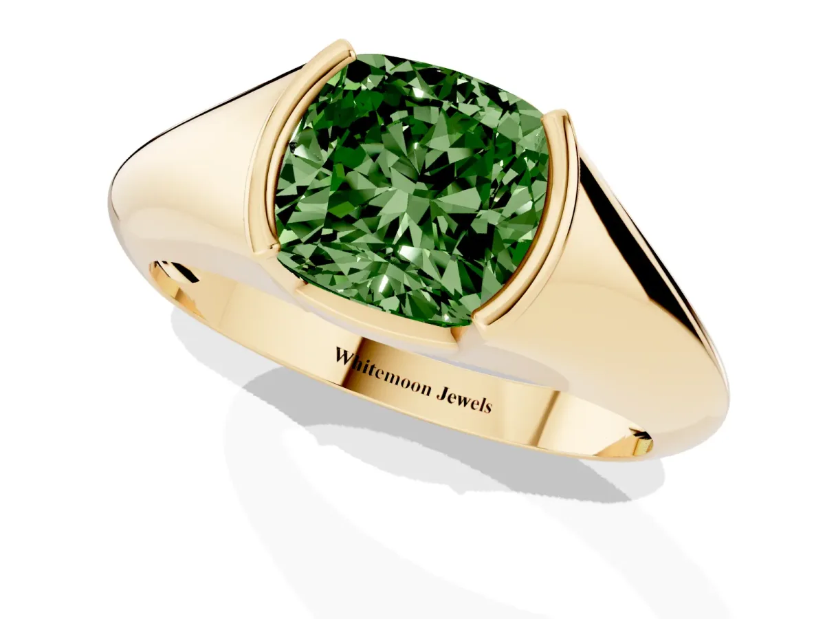 Fancy Green Cushion Cut Solitaire Tension Set Diamond Ring Yellow gold