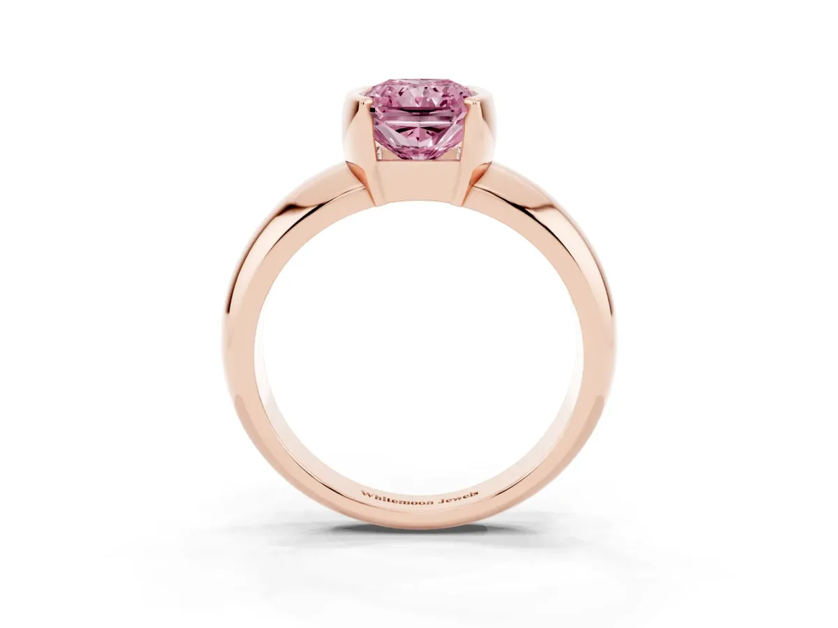 Fancy Pink Radiant Cut Solitaire Tension Set Diamond Ring with Wide Band Rose gold