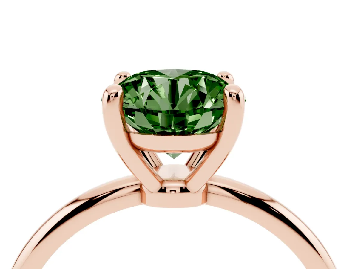 Fancy Green Round Cut Solitaire Diamond Ring with 4-Prong Setting on a Classic Band Rose gold