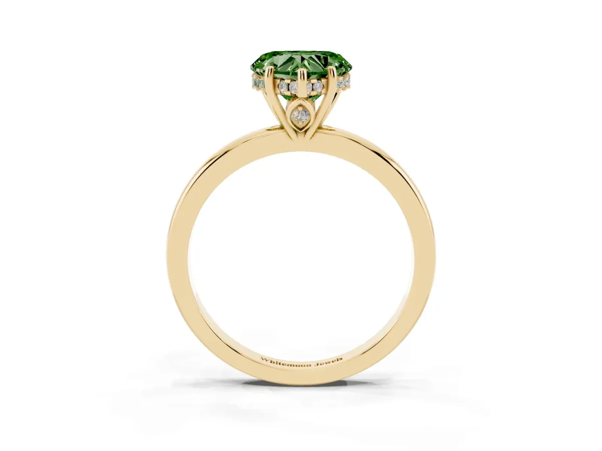 Fancy Green Heart Cut Solitaire Diamond Ring with Prong Setting and Plain Band Yellow gold