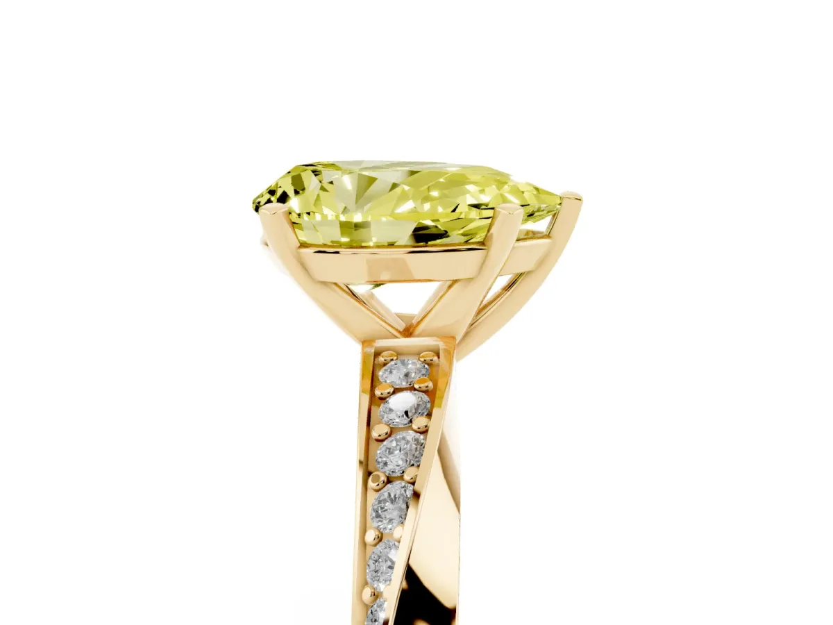 Fancy Yellow Pear Cut Diamond Engagement Ring with Side Stone Accents and Four-Prong Setting Yellow gold