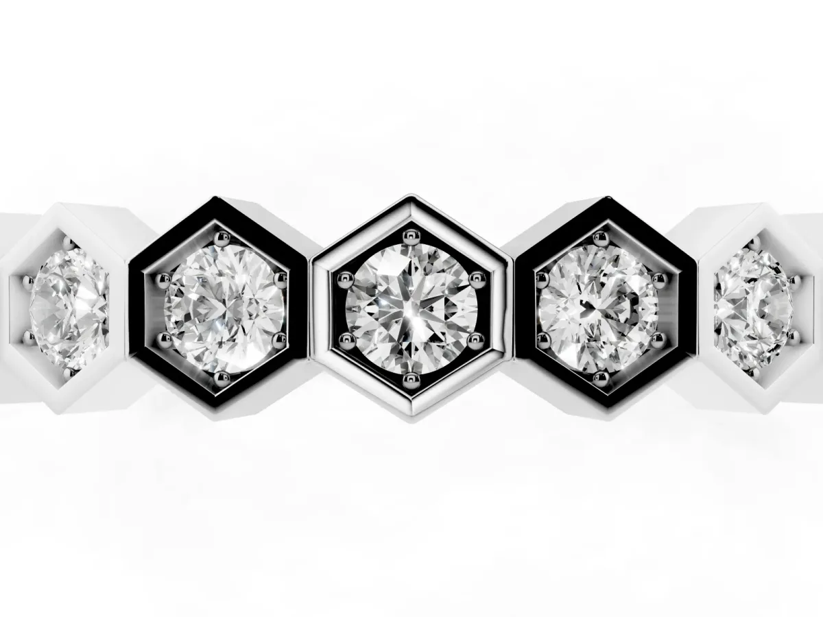 Hexagon Pave Diamond Eternity Band with Bezel Setting White gold