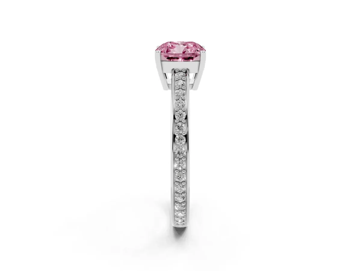 Fancy Pink Cushion Cut Solitaire Pavé Band Prong Setting Ring Silver