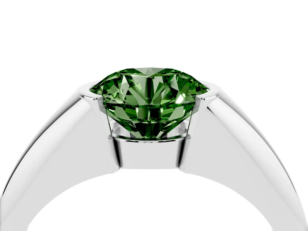 Fancy Green Round Cut Solitaire Tension Set Diamond Ring White gold