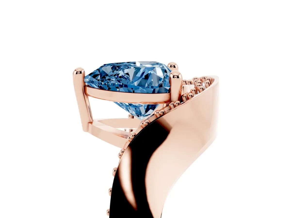 Fancy Blue Heart Cut Solitaire Diamond Engagement Ring with Pave Band and Four-Prong Setting Rose gold