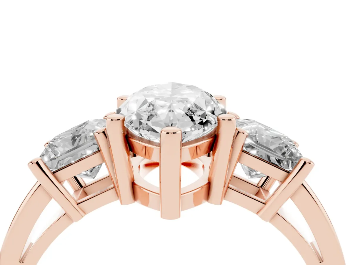 Three-Stone Marquise Cut Cut Solitaire Ring with Prong Setting Rose gold