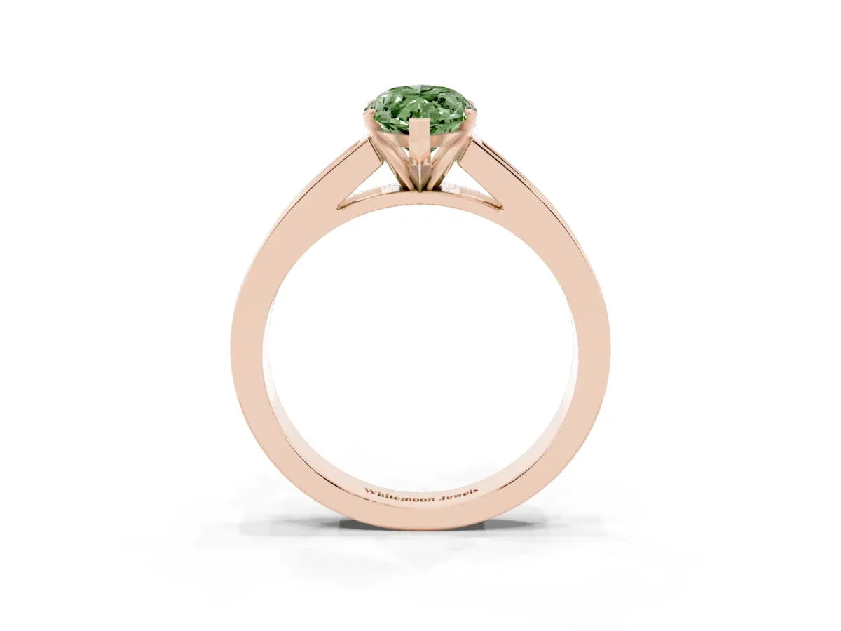 Fancy Green Marquise Cut Solitaire Diamond Ring with Channel-Set Band and Four-Prong Setting Rose gold