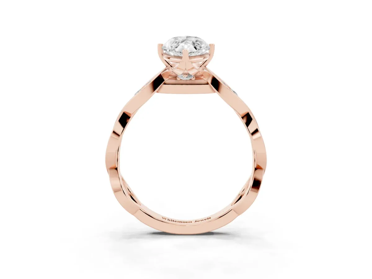 Marquise Cut Solitaire Twist Band with Leaf Prong Setting Rose gold
