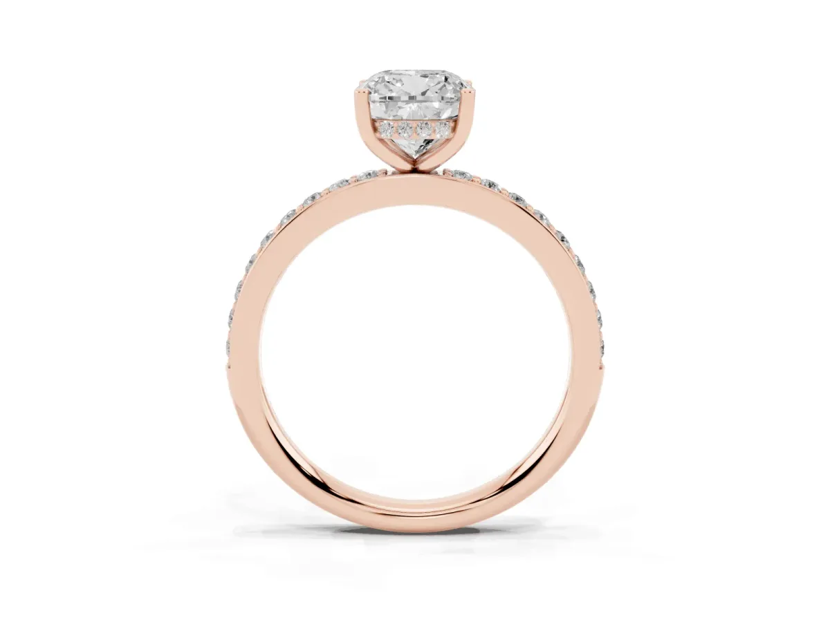 Cushion Cut Cut Diamond Pavé Band Ring with Four-Prong Setting Rose gold