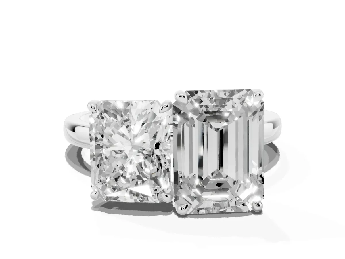 Radiant Cut and Emerald Cut Toi Moi Ring with Prong Setting Platinum