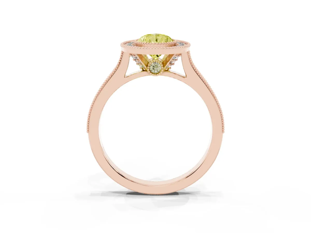 Fancy Yellow Halo Pear Cut-Cut Diamond Pave Band Milgrain Prong Setting Ring Rose gold