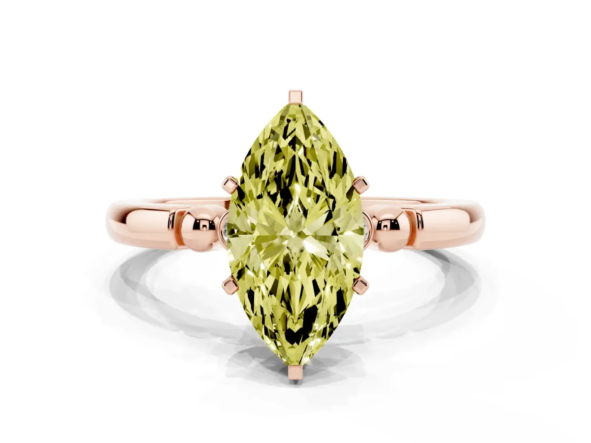Fancy Yellow Marquise Cut Solitaire Beaded Band with Four-Prong Setting Rose gold