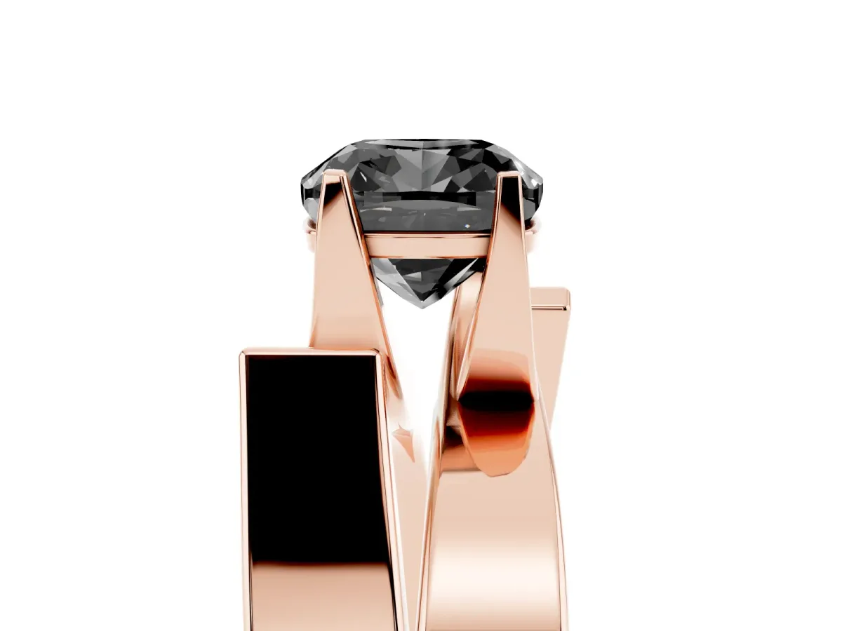 Fancy Black Modern Tension Set Cushion Cut Diamond Solitaire Wide Band Ring Rose gold