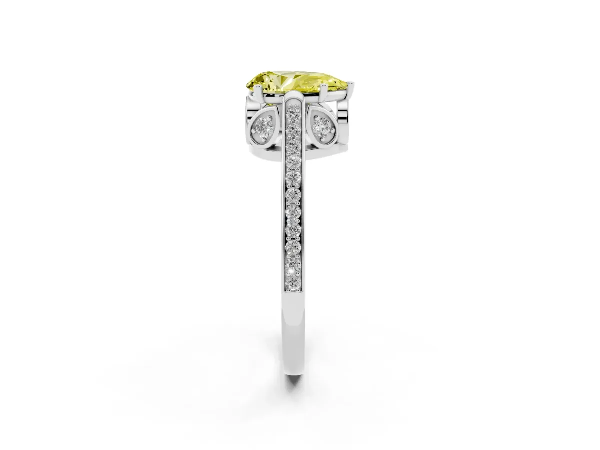Fancy Yellow Pear Cut Cut Cathedral Pave Diamond Engagement Ring with Six-Prong Setting Silver