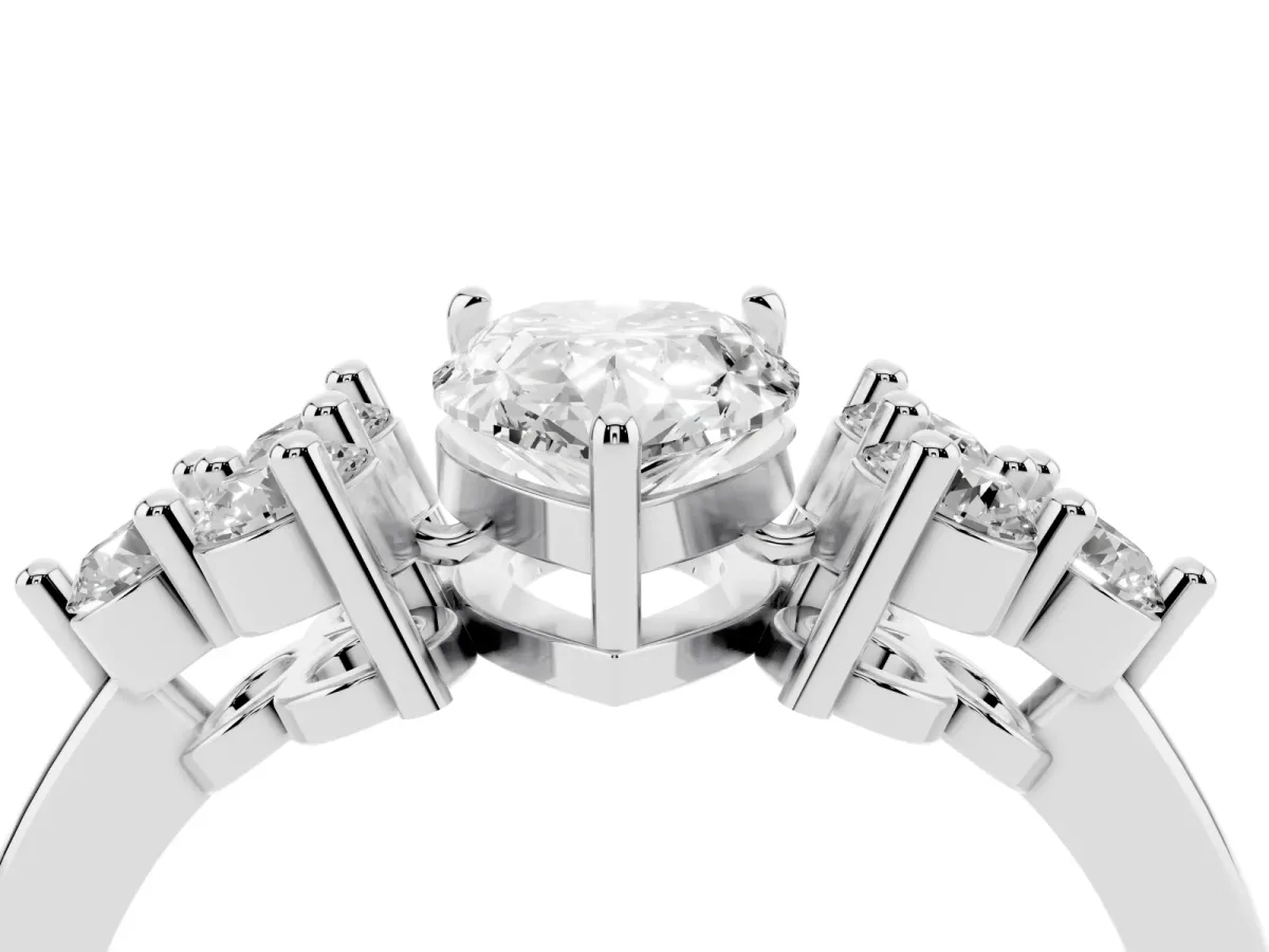 Pear Cut Brilliant Diamond Cluster Accent Solitaire Ring with Prong Setting Silver