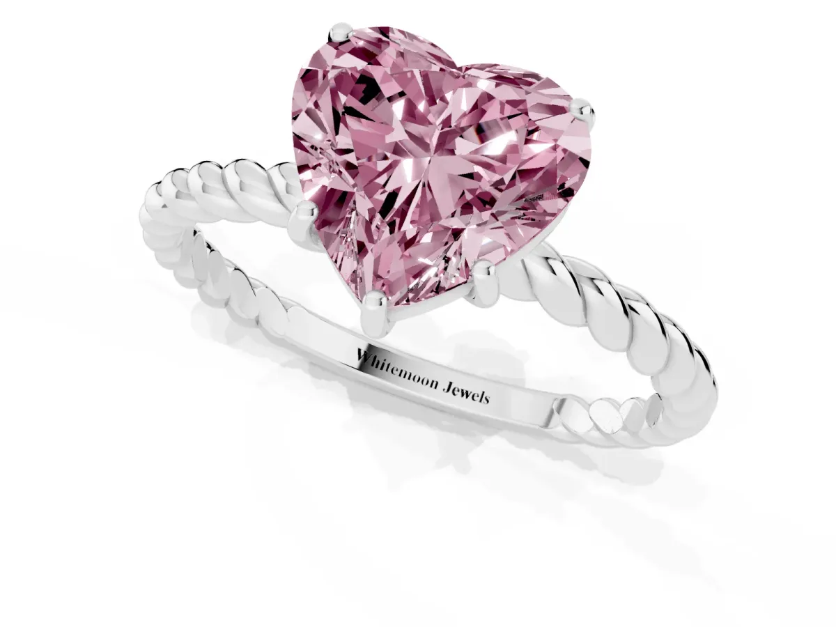 Fancy Pink Heart Cut Solitaire Twisted Band 4-Prong Ring Platinum