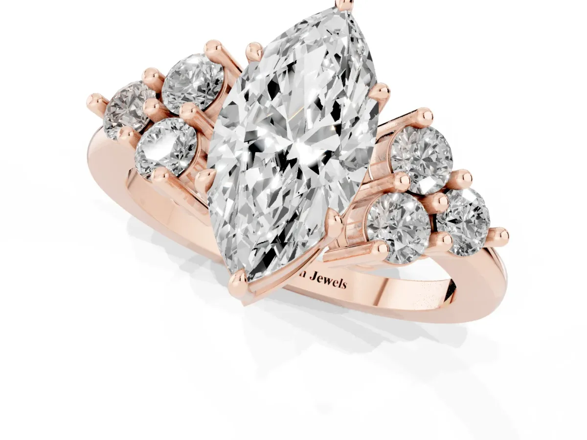 Marquise Cut Brilliant Diamond Cluster Accent Solitaire Ring with Prong Setting Rose gold