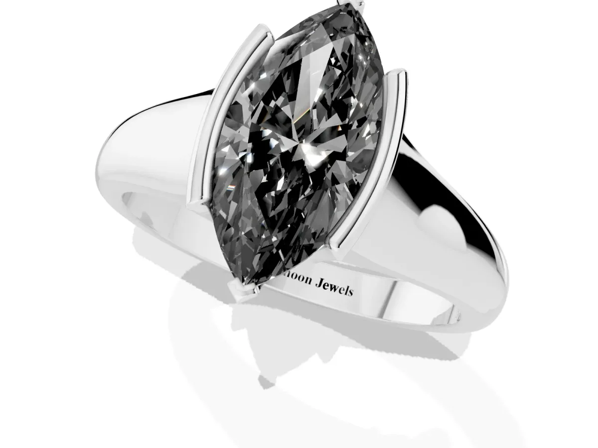 Fancy Black Marquise Cut Solitaire Tension Set Diamond Ring with Split Shank Band Platinum
