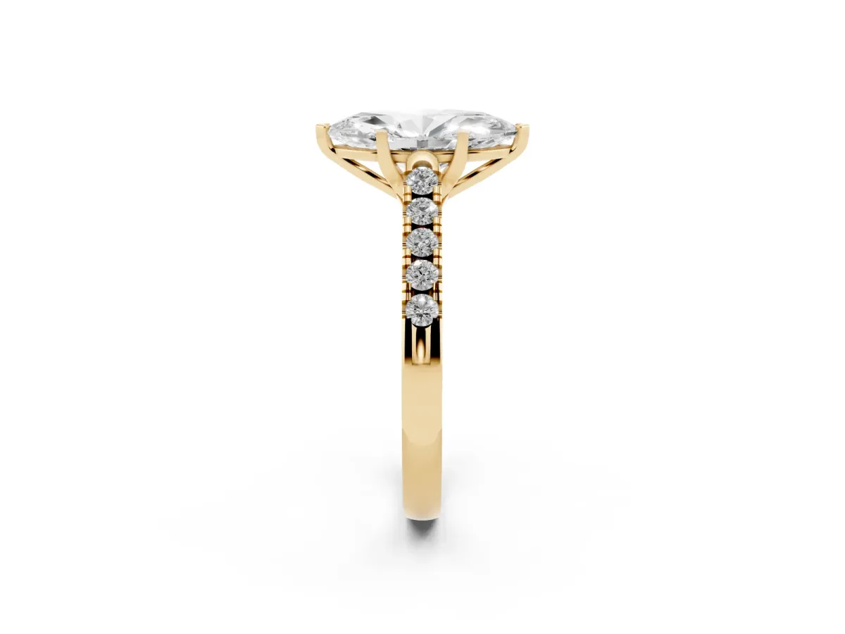 Marquise Cut Diamond Pavé Band Solitaire Ring with Prong Setting Yellow gold