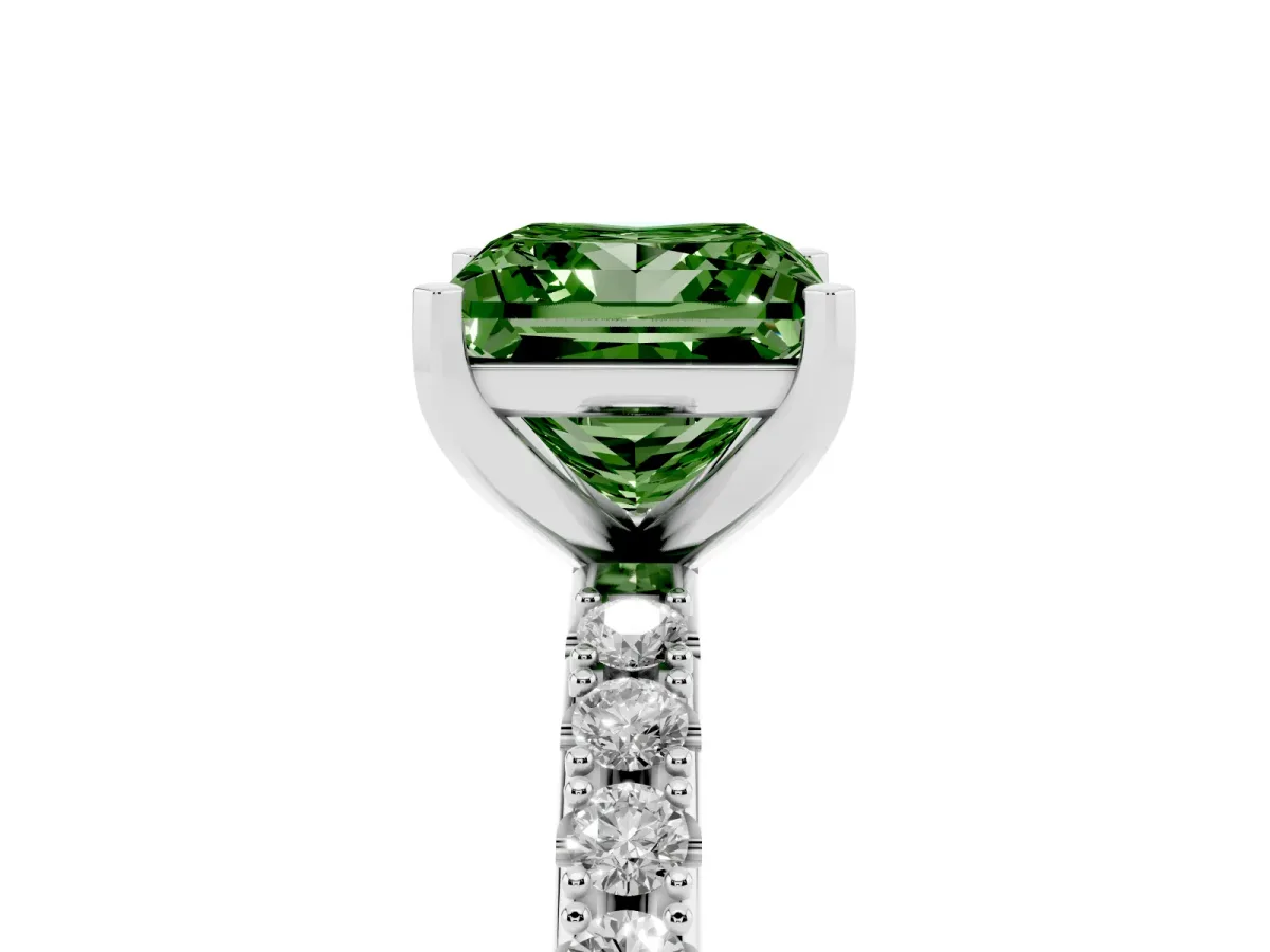 Fancy Green Princess Cut Diamond Solitaire Pavé Band with Four-Prong Setting White gold