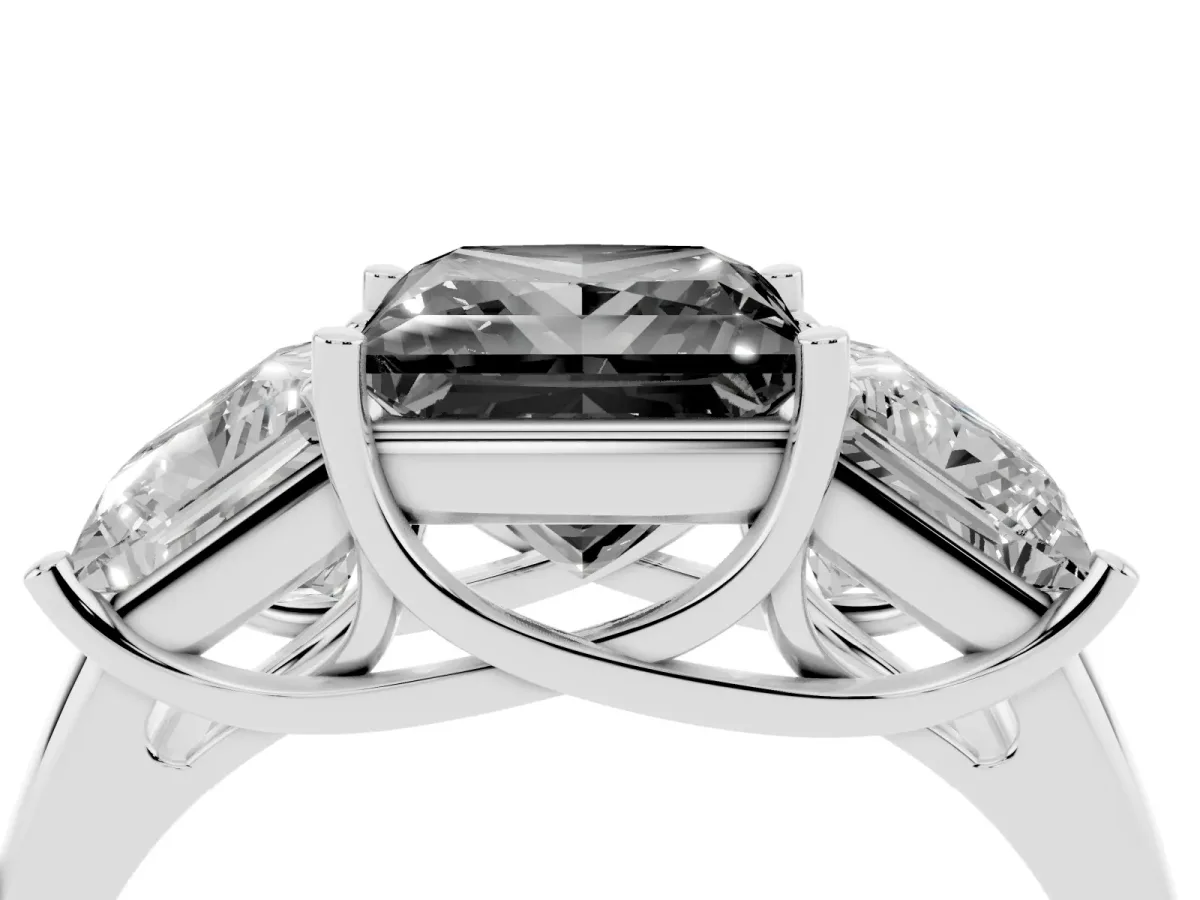 Fancy Black Three-Stone Princess Cut Diamond Engagement Ring with Prong Setting Silver
