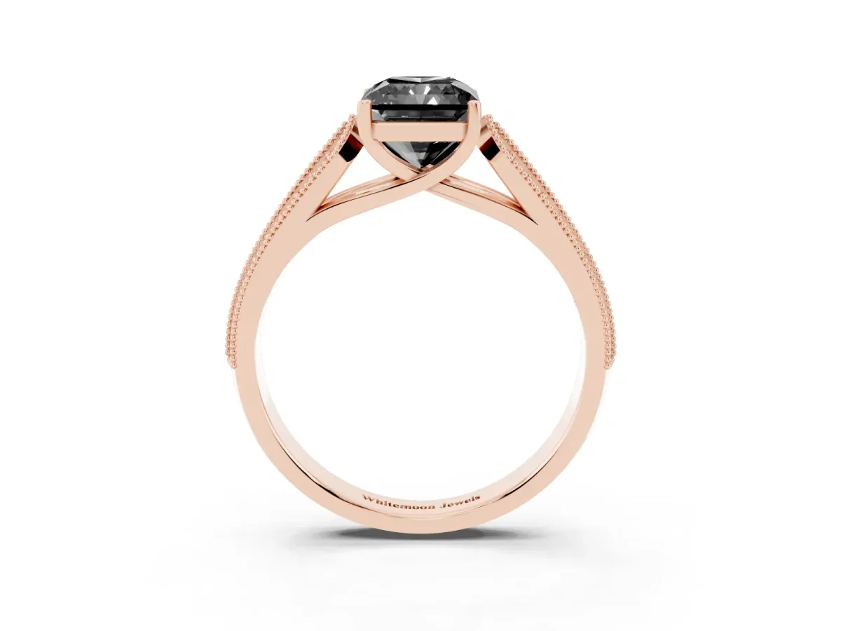 Fancy Black Radiant Cut Cut Pave Split Shank Engagement Ring with Four-Prong Setting Rose gold
