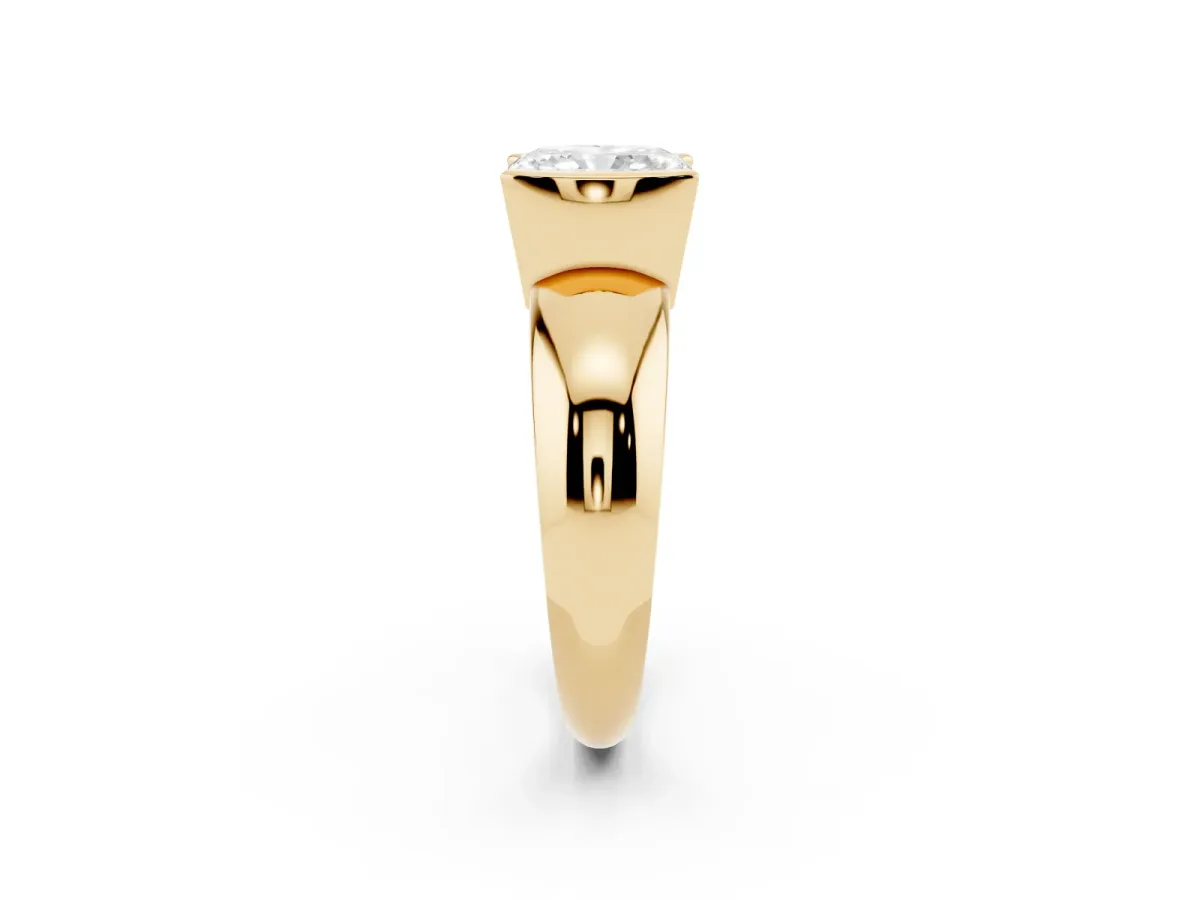 Radiant Cut Solitaire Tension Set Diamond Ring with Wide Band Yellow gold