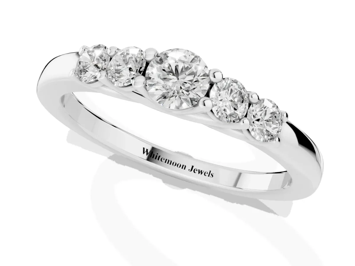 Five-Stone Round Diamond Prong Set Half Eternity Band Silver