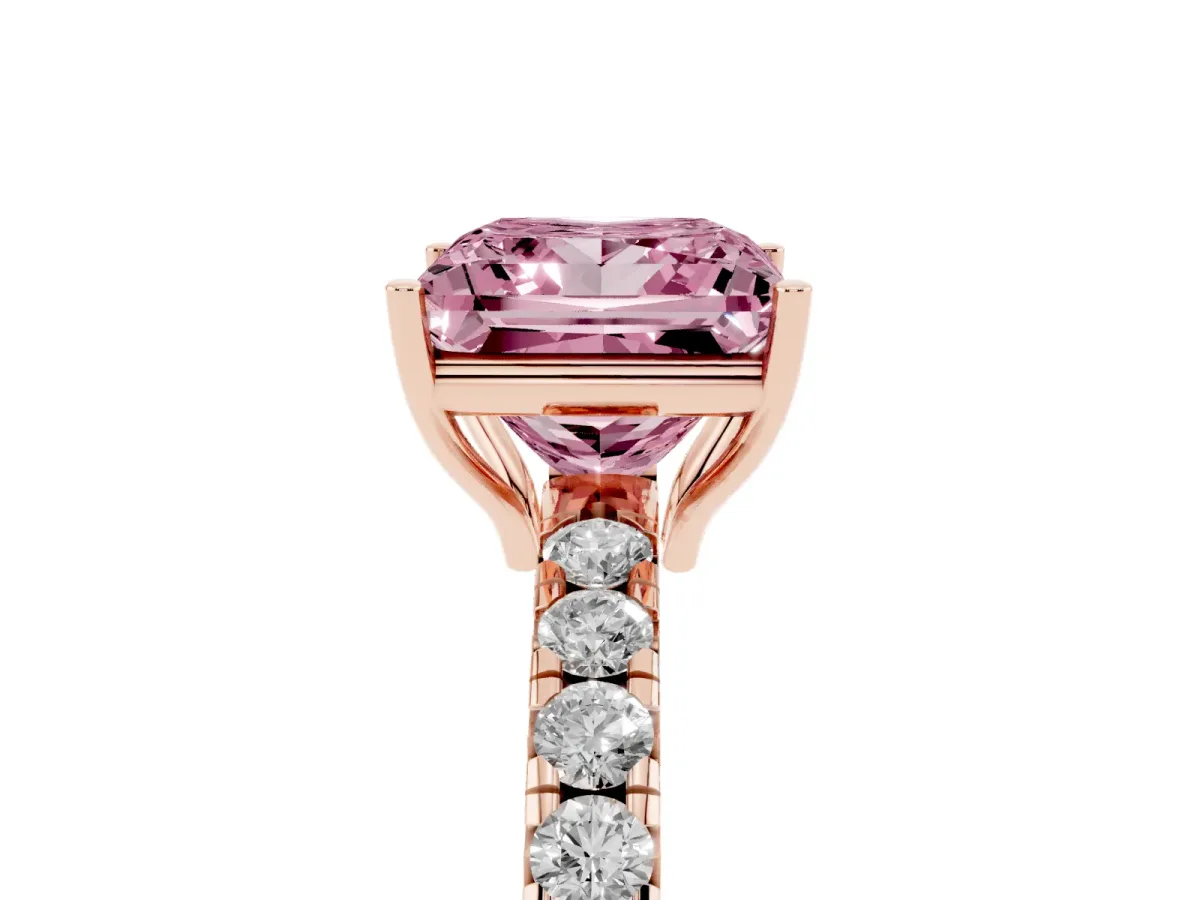 Fancy Pink Princess Cut Diamond Pavé Solitaire Engagement Ring with Four-Prong Setting Rose gold